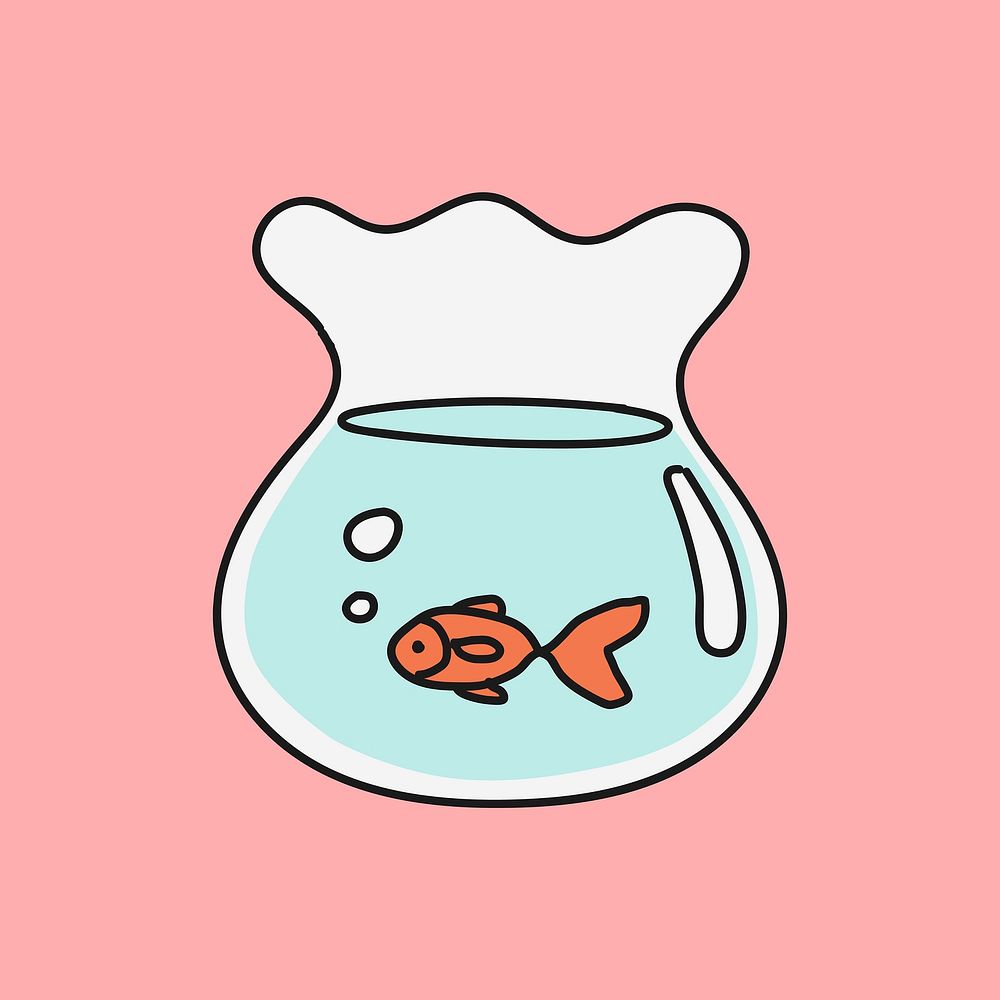 Fish bowl collage element, pet cartoon illustration vector