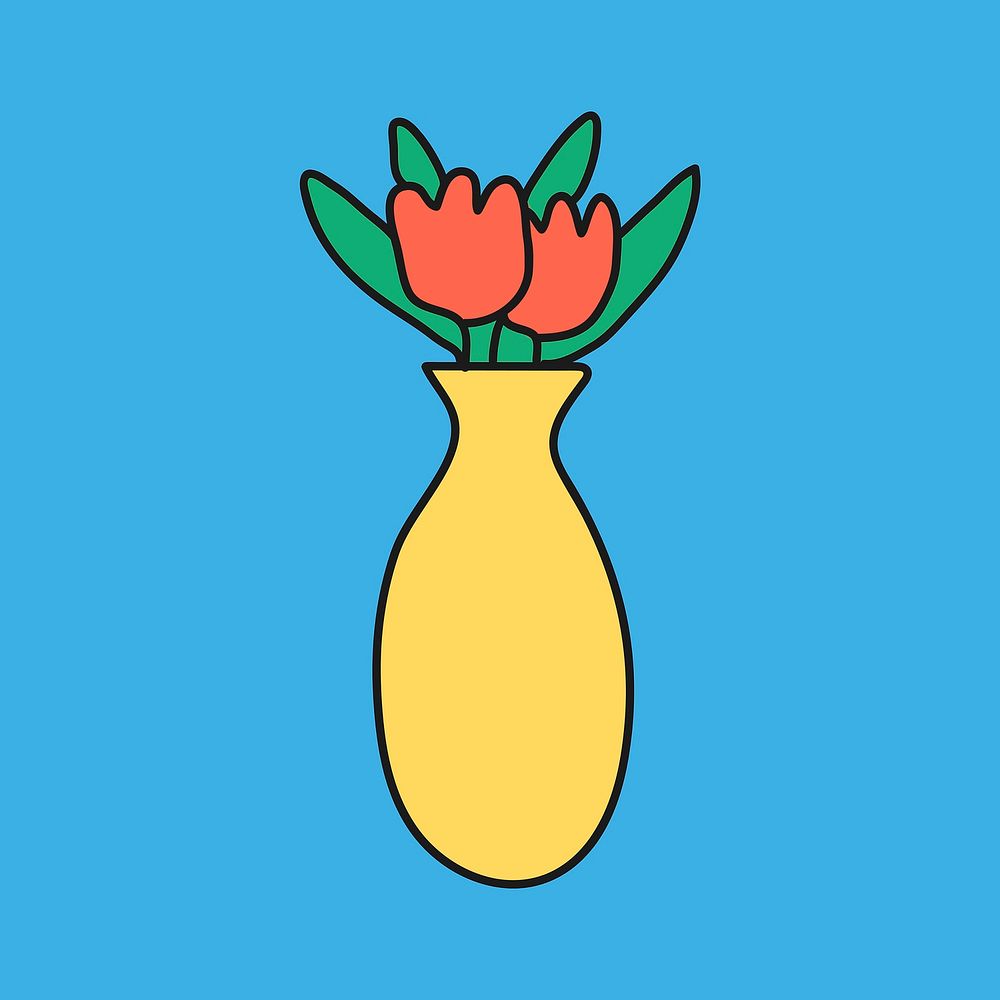 Flower vase cartoon illustration, home decor design
