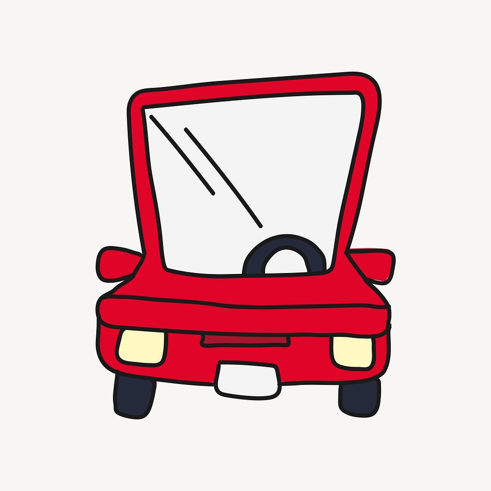 Red car collage element, transportation cartoon illustration vector