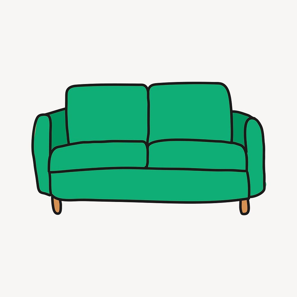 Green sofa collage element, furniture cartoon illustration vector