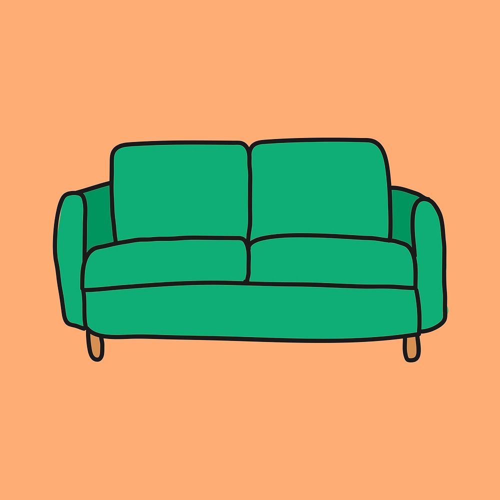 Green couch  collage element, living room cartoon illustration vector