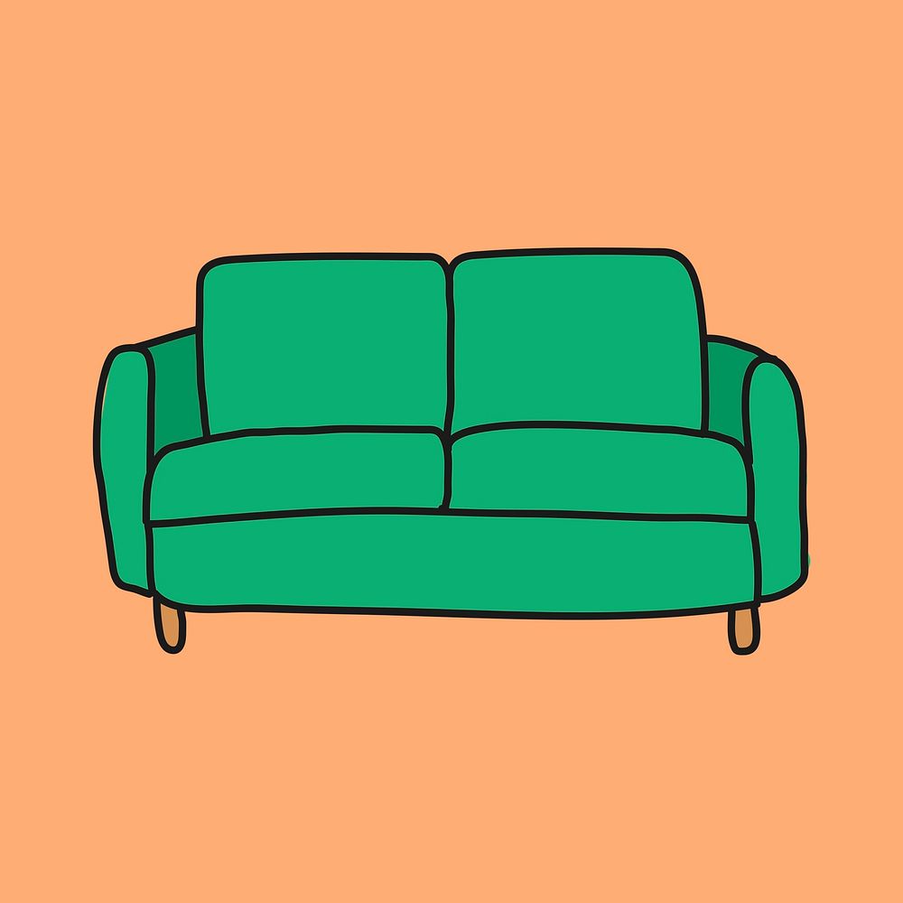 Green couch  clipart, furniture illustration psd