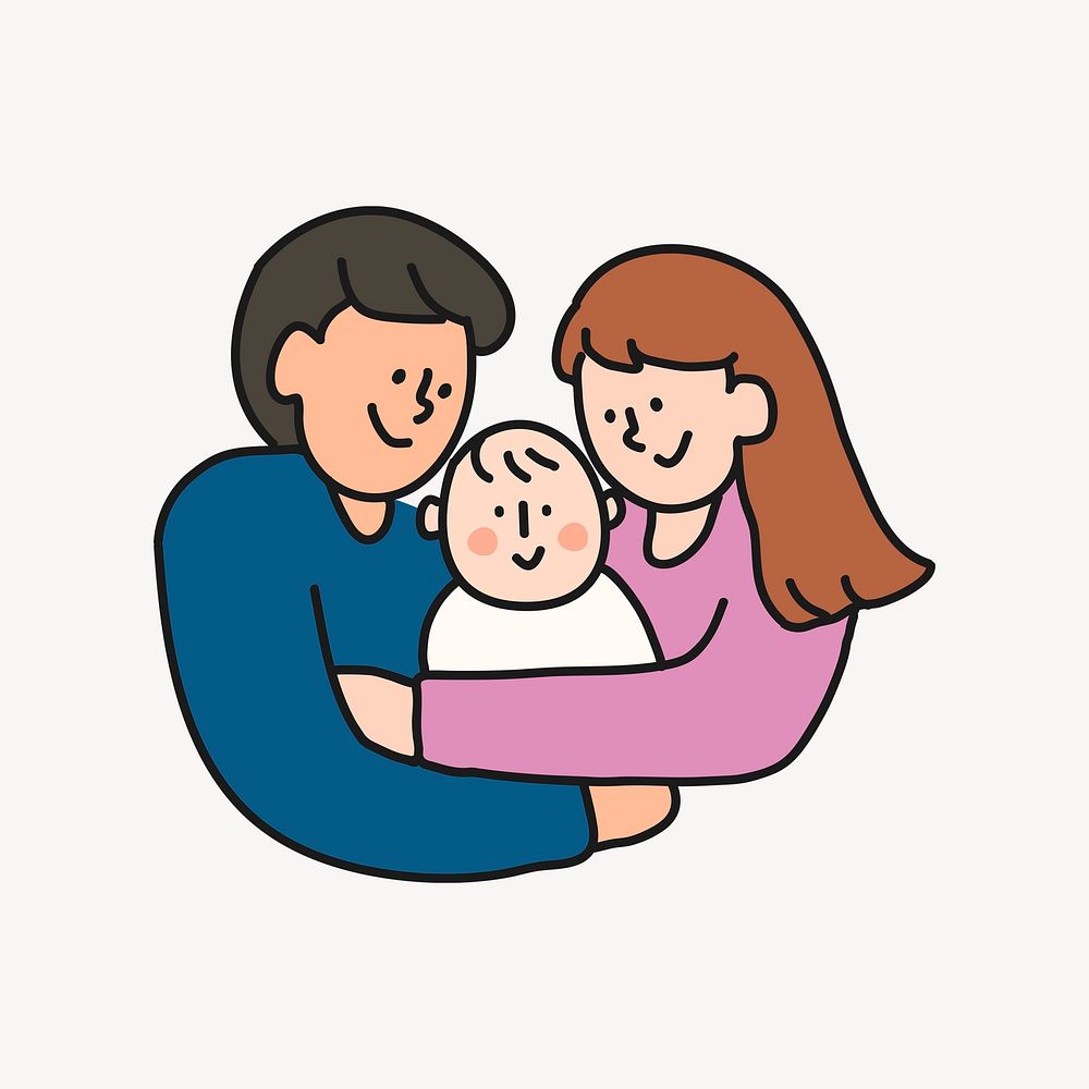 Parents and baby clipart, family illustration psd