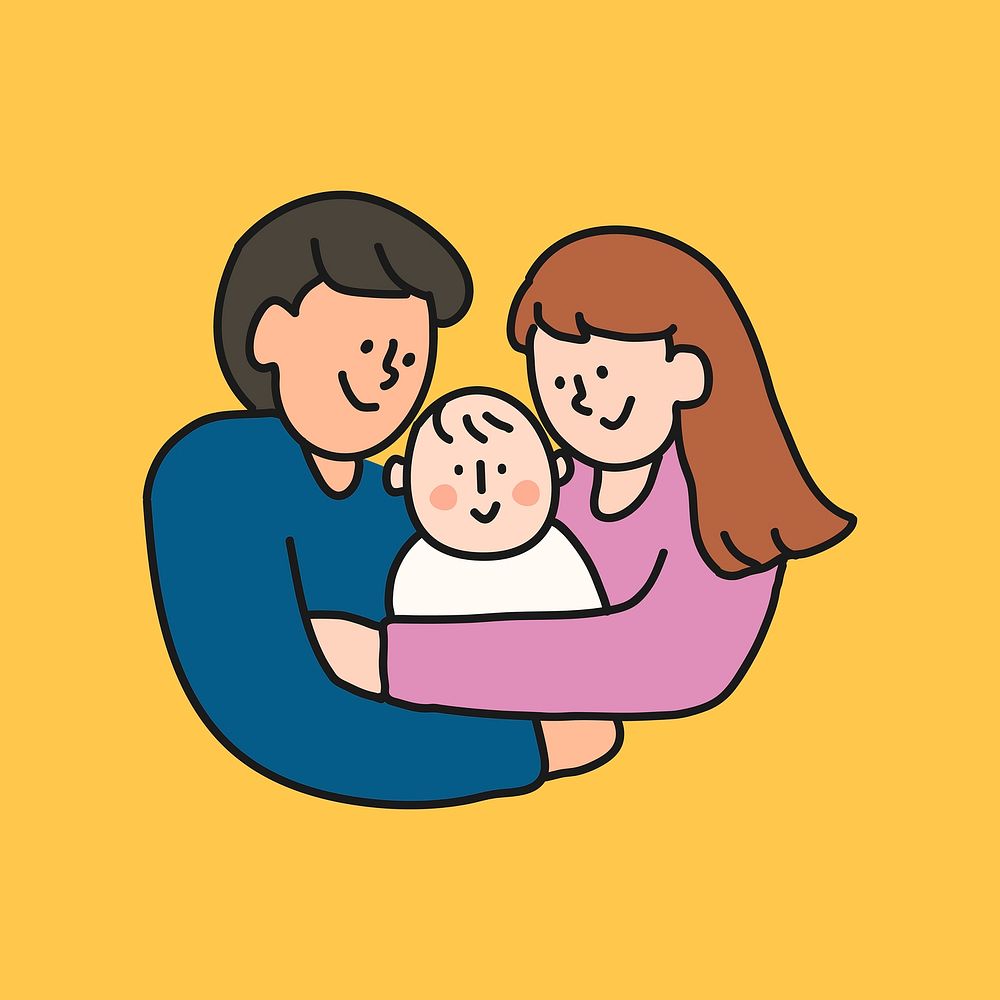 Family collage element, parents and baby cartoon illustration vector