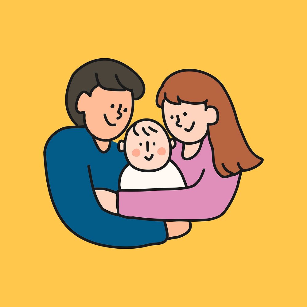 Parents and baby clipart, family illustration psd