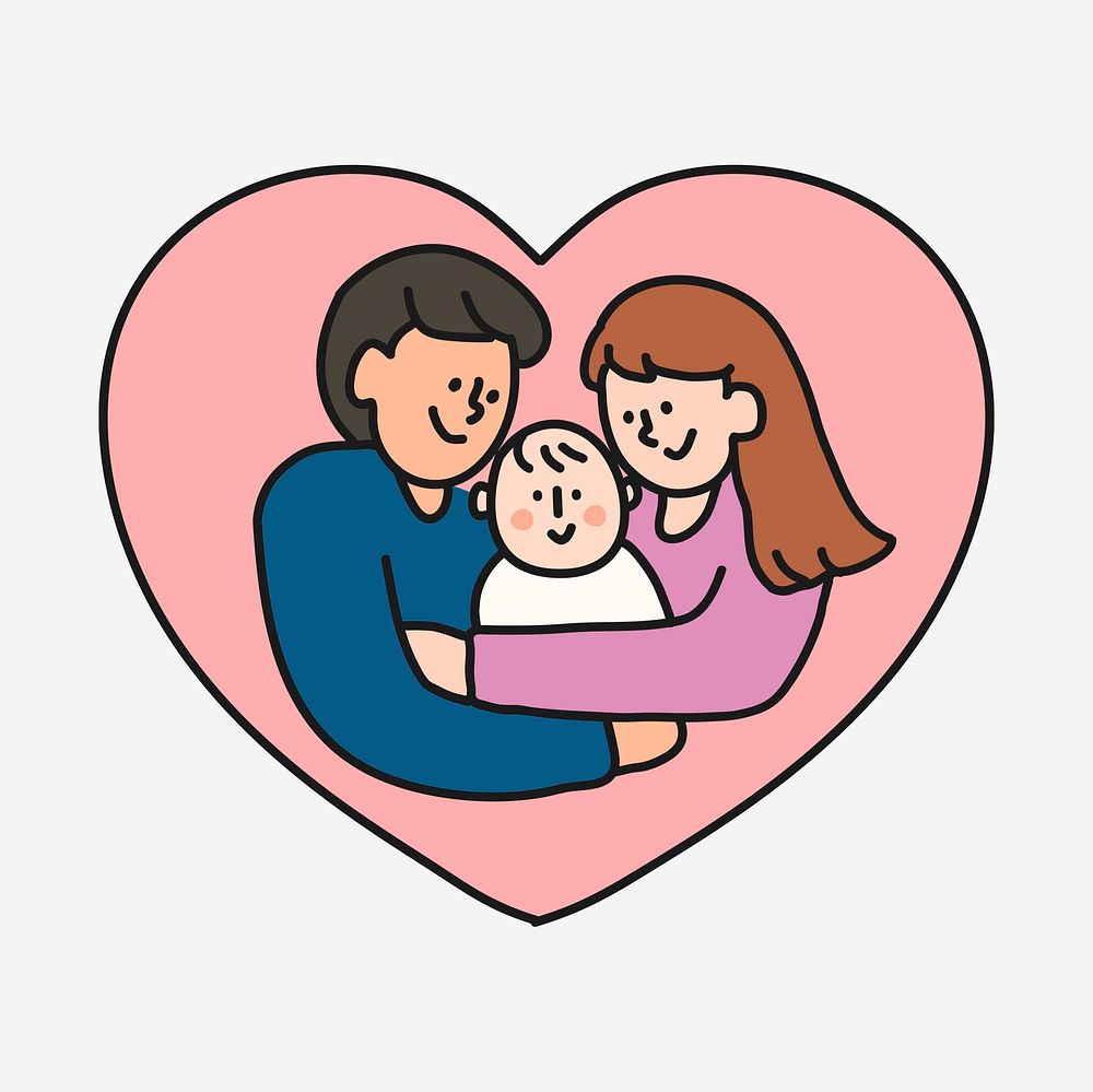 Family heart clipart, parents and baby illustration psd