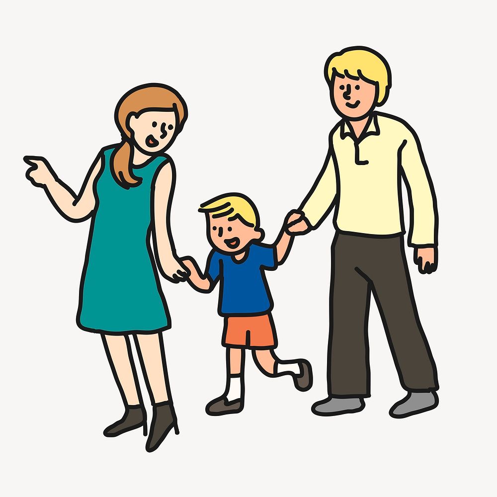 Family clipart, parents and child illustration psd