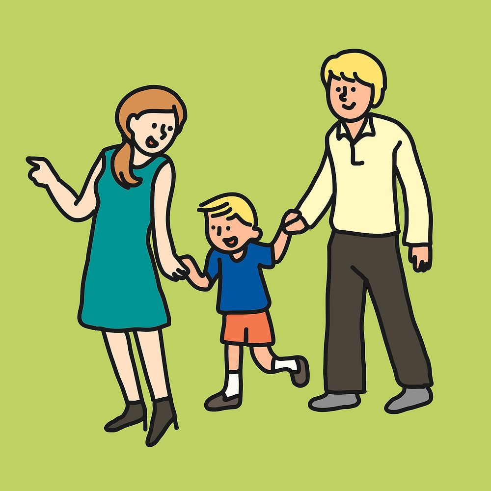 Family cartoon illustration, parents and child design