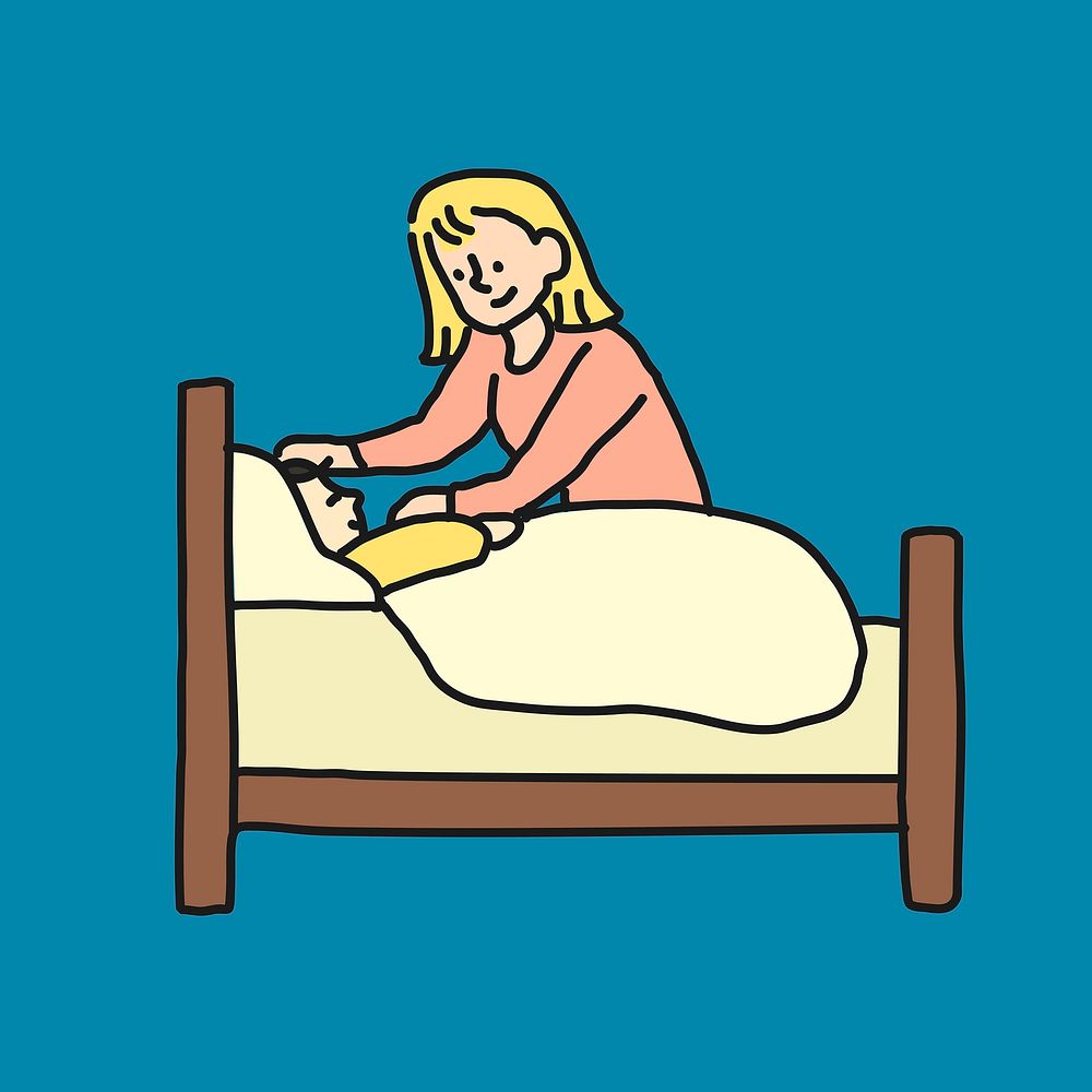 Bedtime cartoon illustration, motherhood design