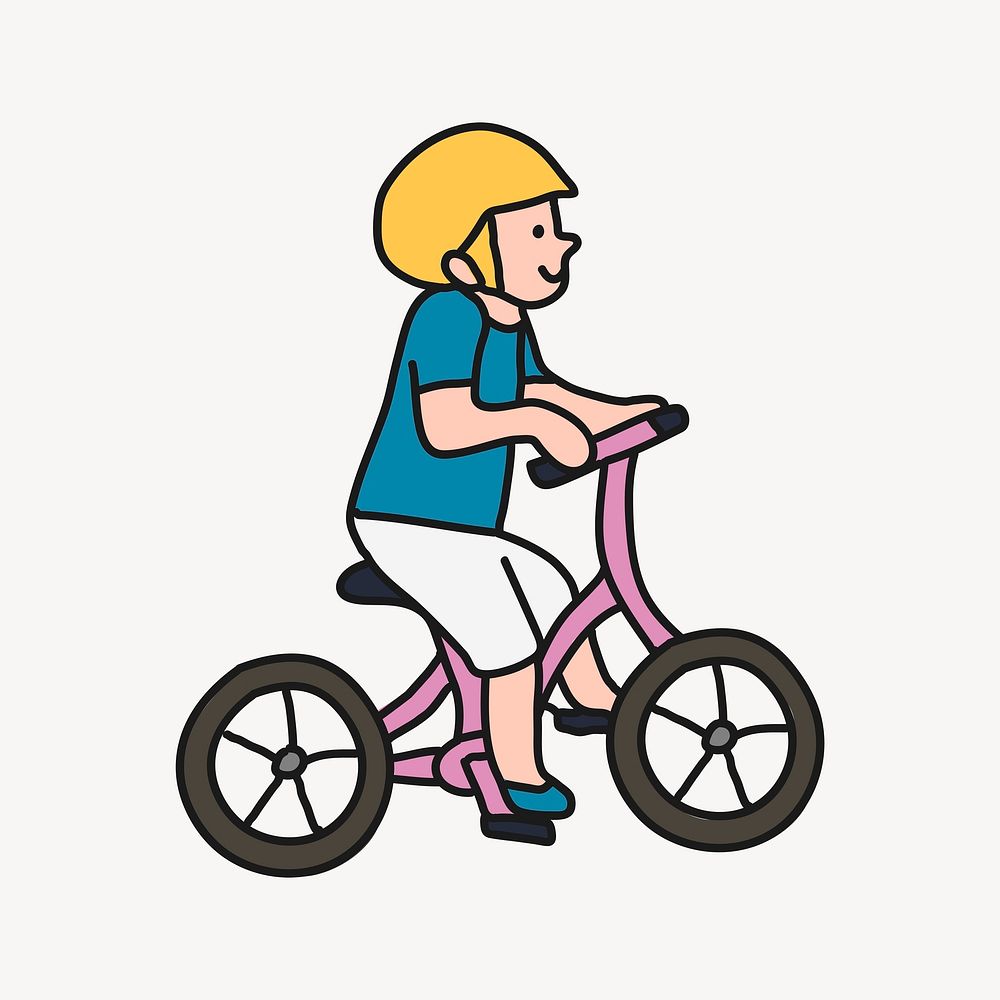 Cycling boy collage element, bicycle riding cartoon illustration vector