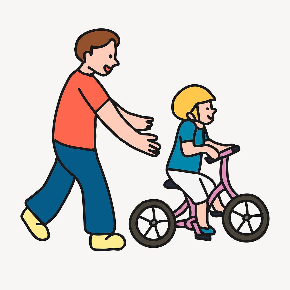 Father and son cycling cartoon illustration, family design