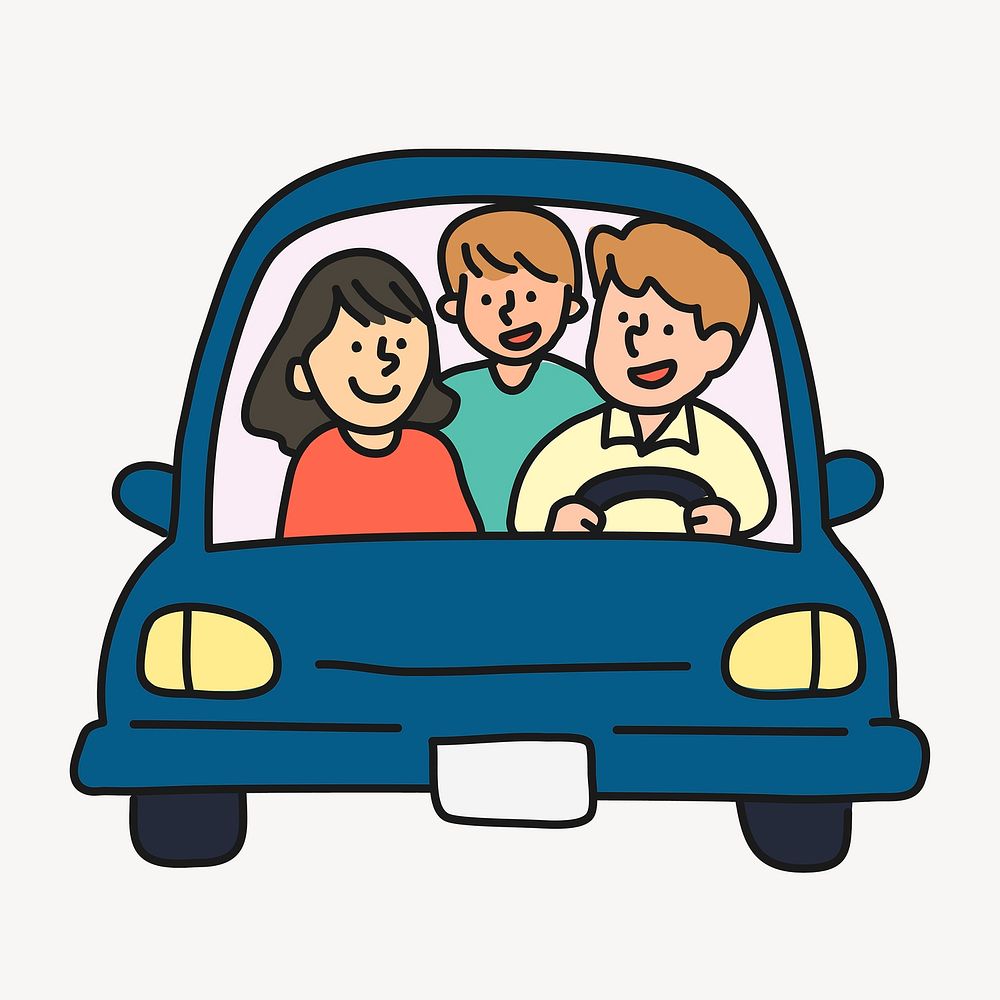 Family car cartoon illustration, traveling design