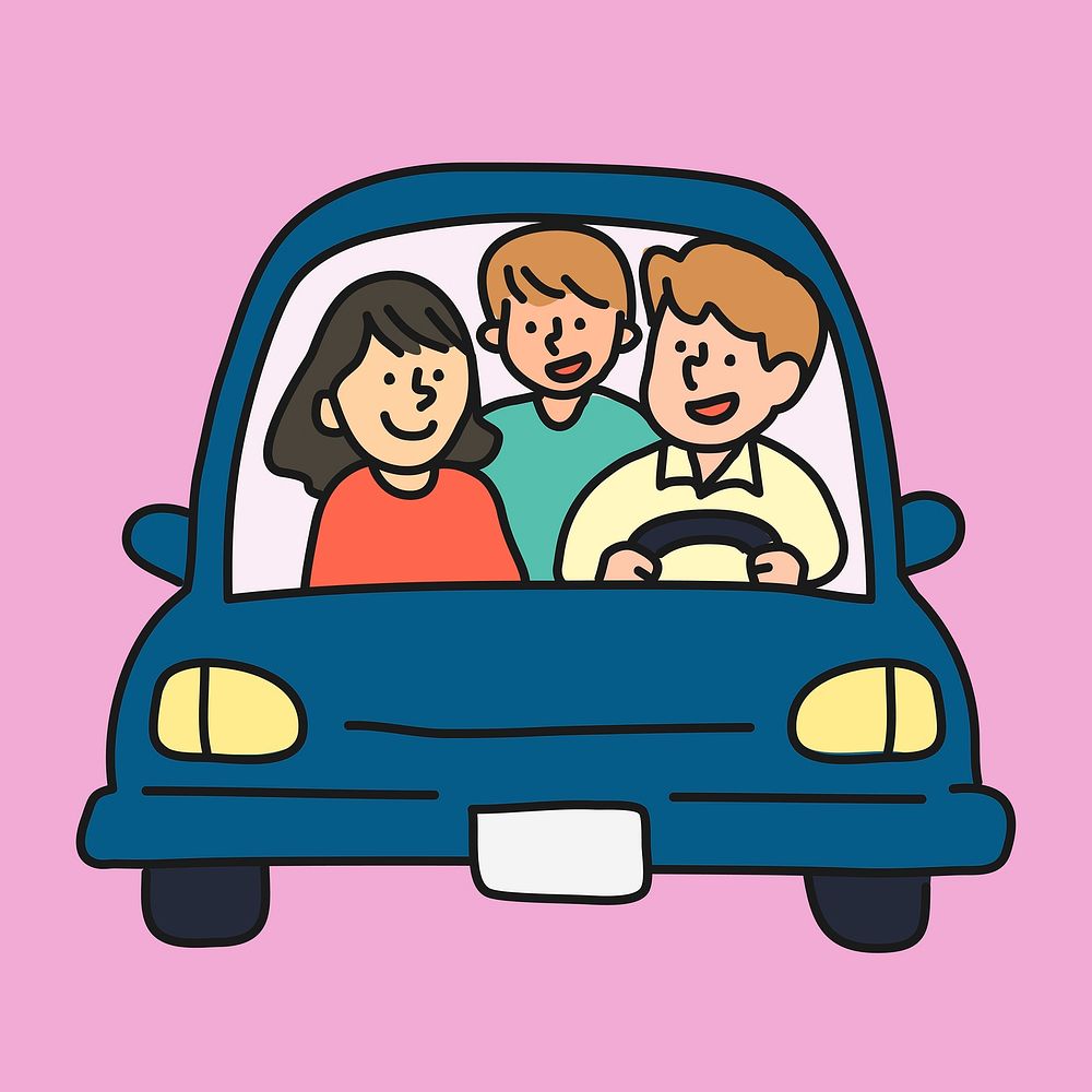 Family car collage element, traveling cartoon illustration vector