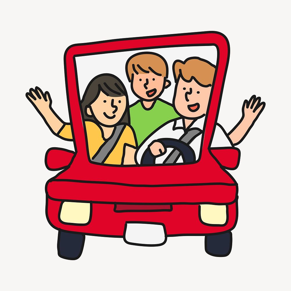 Family car cartoon illustration, road trip 