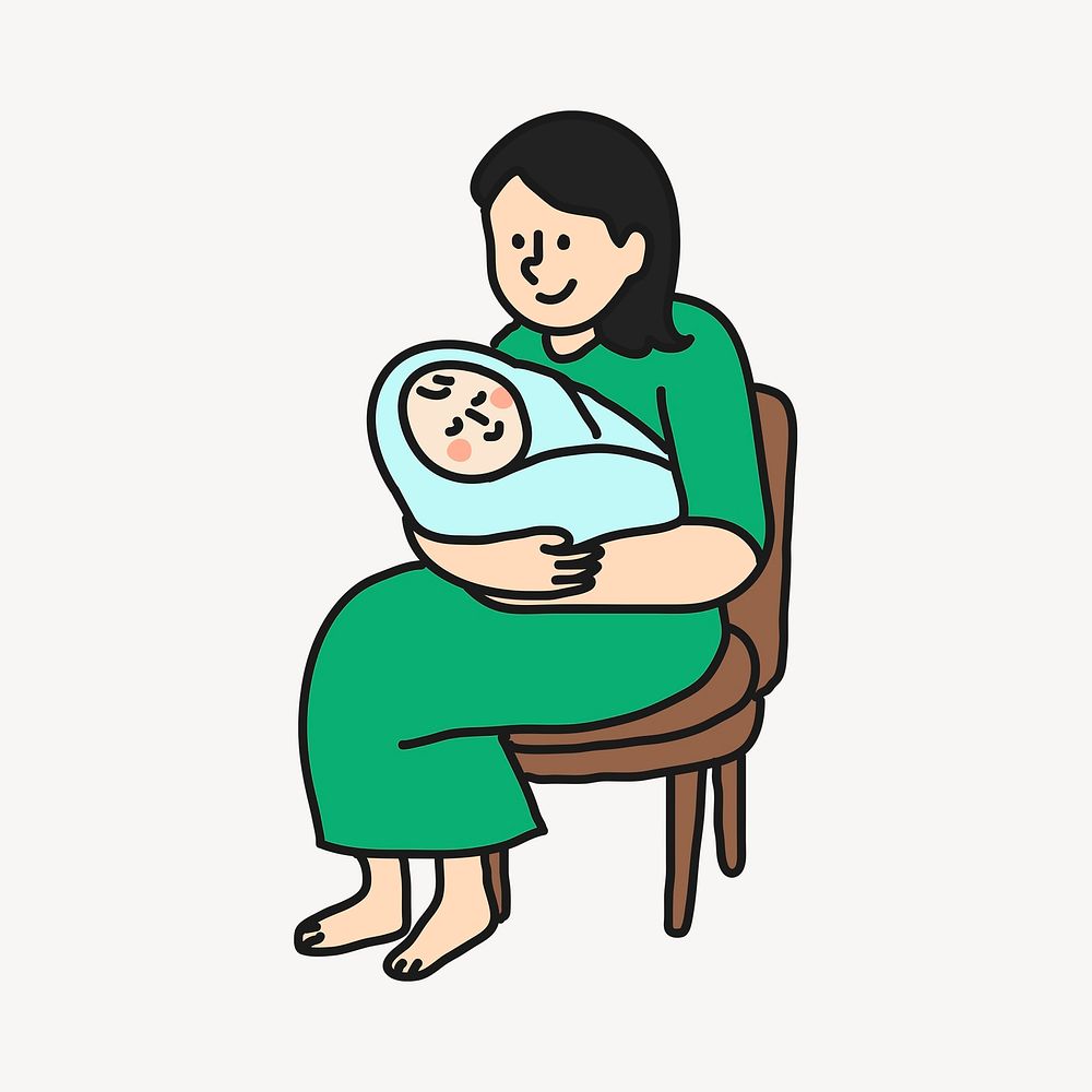 Mother holding baby clipart, loving and caring illustration psd