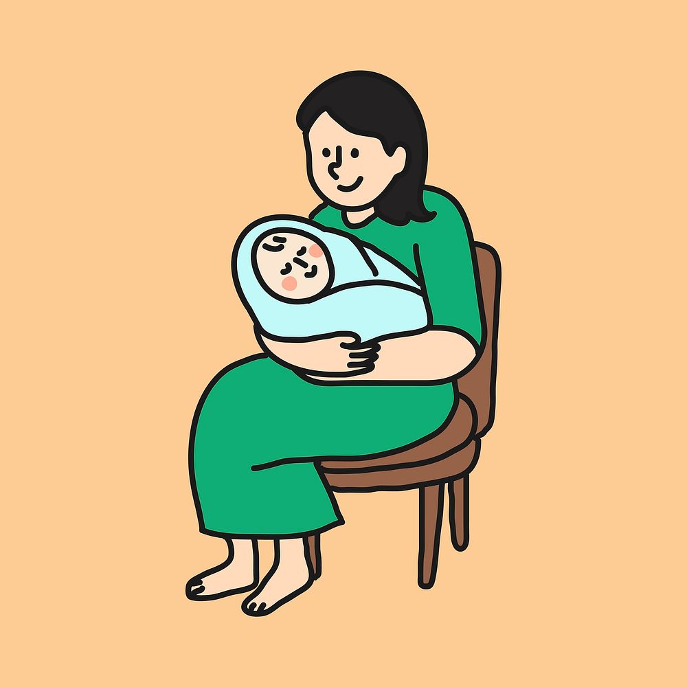 Mother holding baby cartoon illustration, loving and caring design