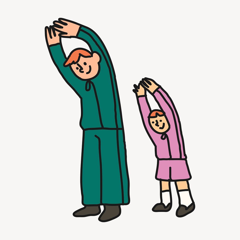 Family exercising clipart, fitness illustration psd