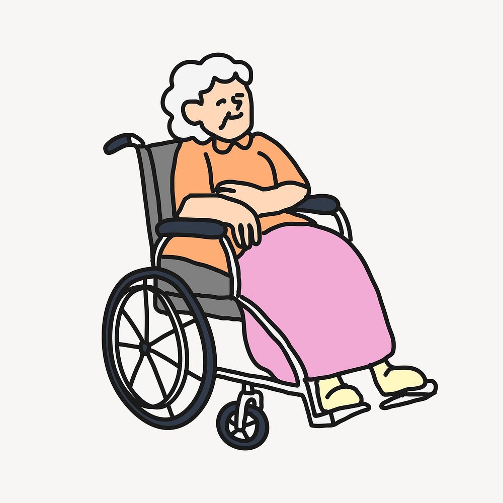 Grandmother collage element, wheelchair cartoon illustration vector