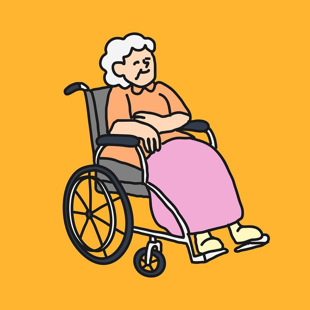 Grandmother collage element, wheelchair cartoon illustration vector