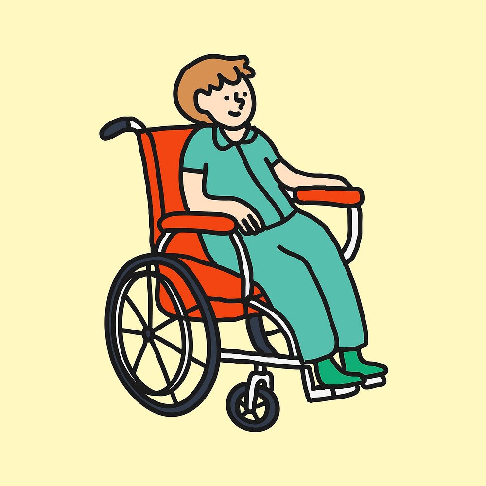 Wheelchair man cartoon illustration, disabled person design