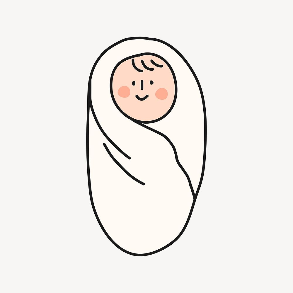 Swaddling baby collage element, newborn cartoon illustration vector