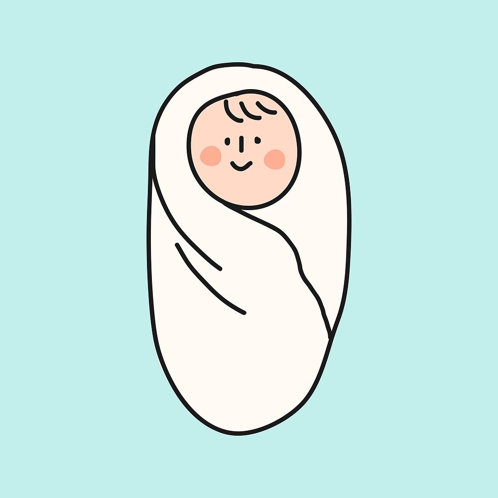 Swaddling baby cartoon illustration, newborn design