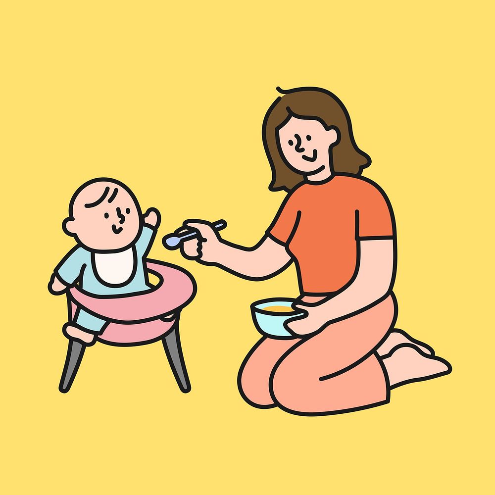 Feeding baby collage element, mother & child cartoon illustration vector