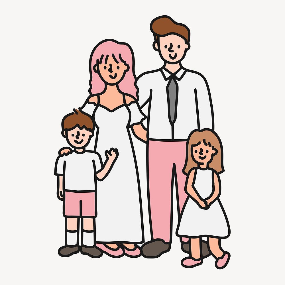 Nuclear family clipart, parents and children illustration psd