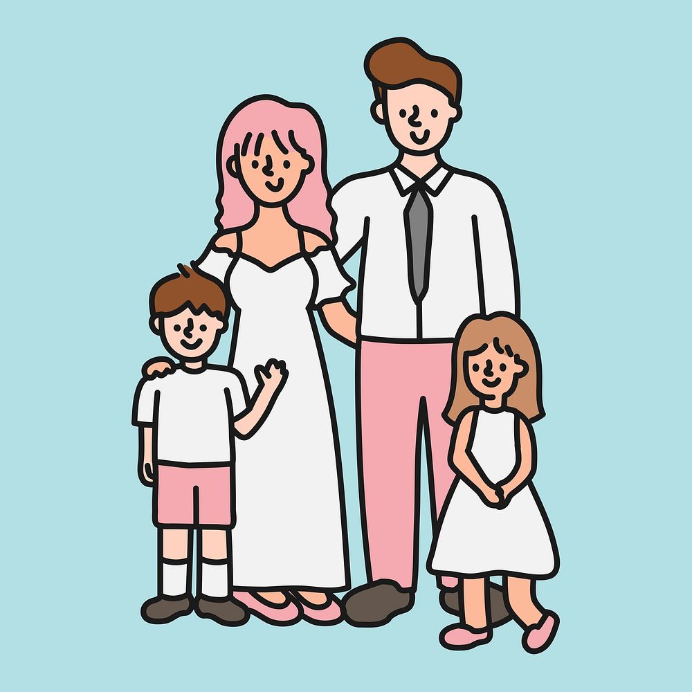 Family clipart, parents and children illustration psd