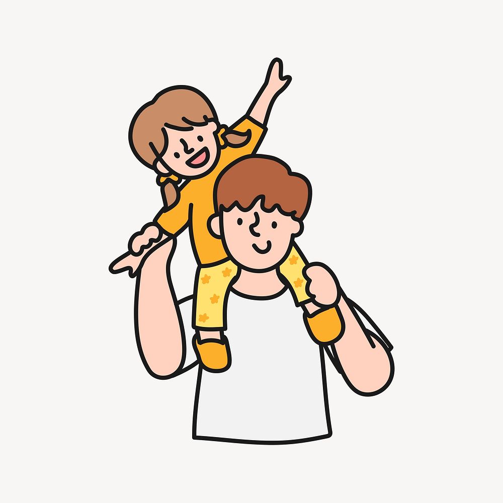 Father & daughter collage element, piggyback ride cartoon illustration vector