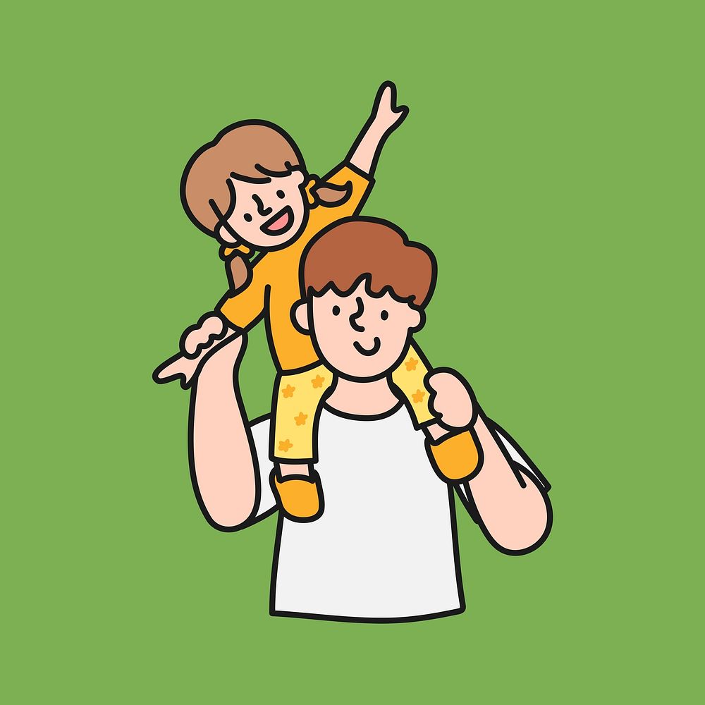 Father & daughter clipart, piggyback ride illustration psd