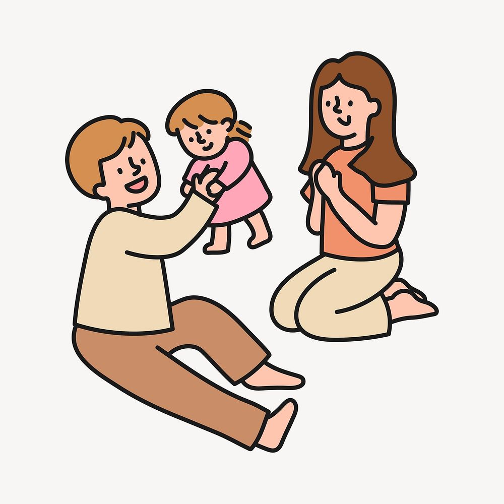 Family cartoon illustration, parents & baby design