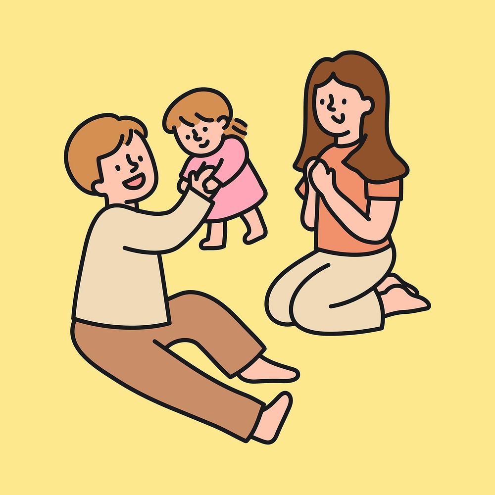 Parents & baby clipart, family cartoon illustration psd