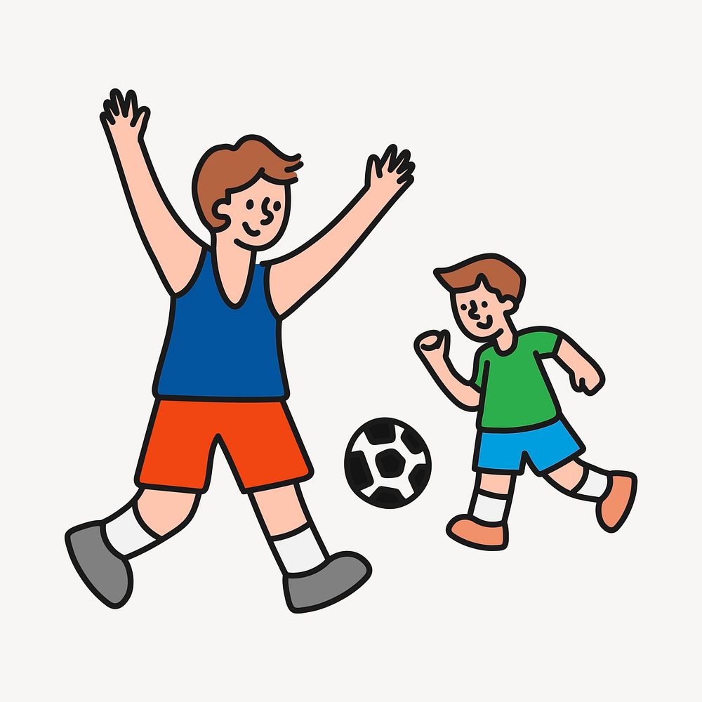 Brothers playing football collage element, family cartoon illustration vector