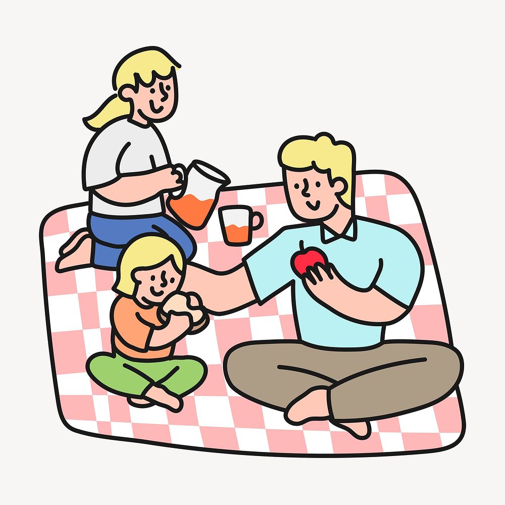 Picnic collage element, family cartoon illustration vector