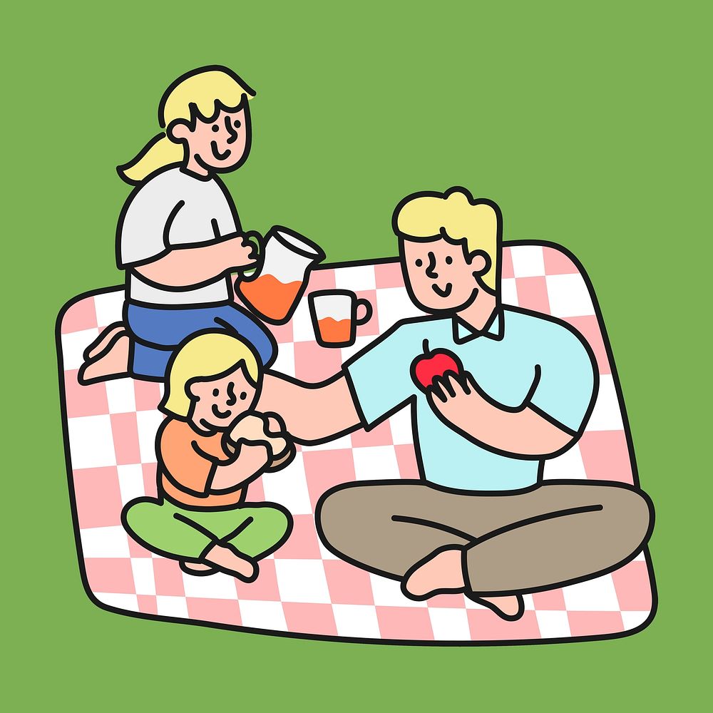 Family picnic collage element, leisure activity cartoon illustration vector