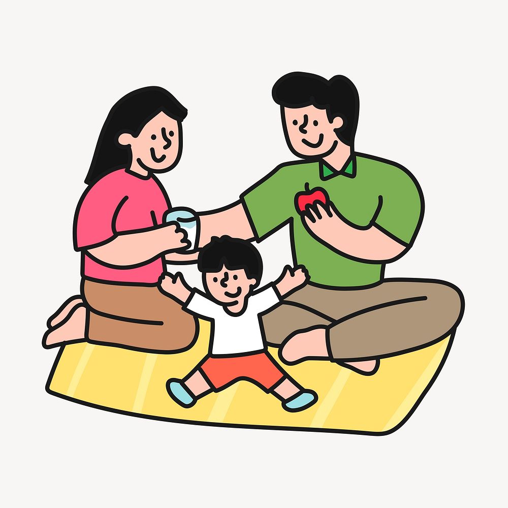 Family picnic collage element, leisure activity cartoon illustration vector