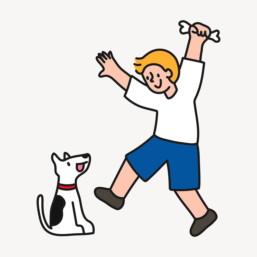 Boy & dog clipart, friendship illustration psd