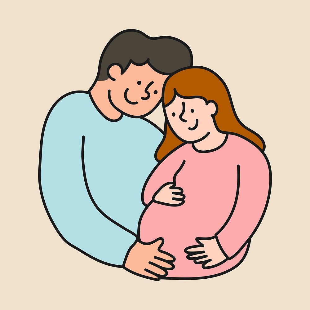 Pregnancy collage element, parents cartoon illustration vector