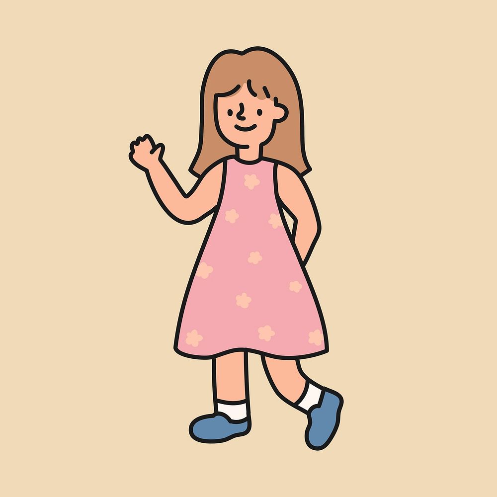Girl collage element, happy kid cartoon illustration vector