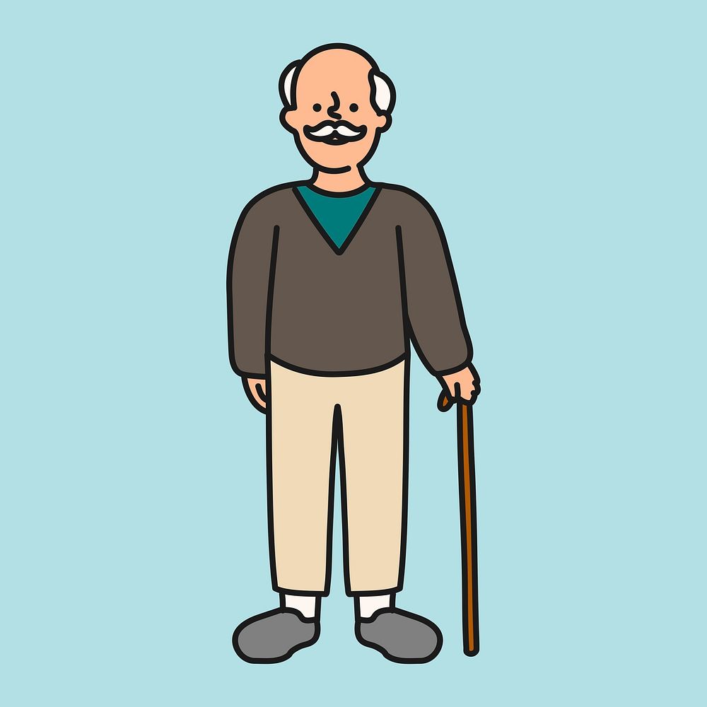 Senior man clipart, grandfather illustration psd