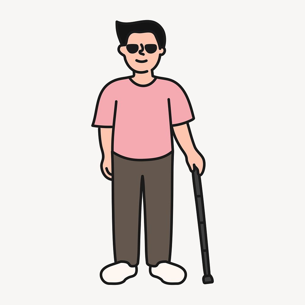 Visual impairment, blind person cartoon illustration