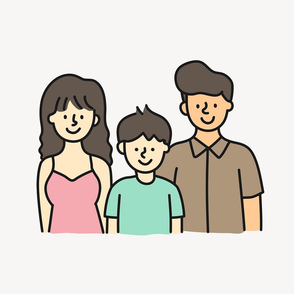 Family portrait cartoon illustration, parents and son design
