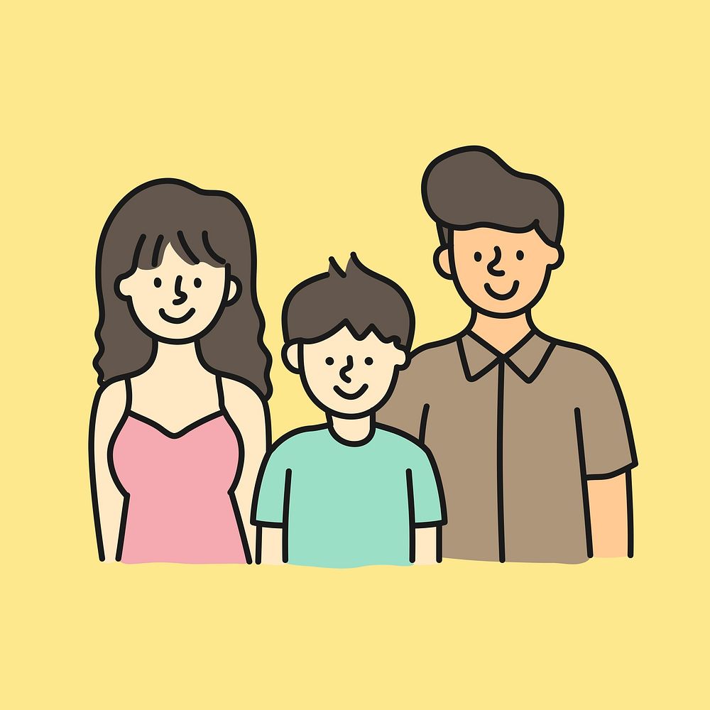 Parents and son clipart, family illustration psd