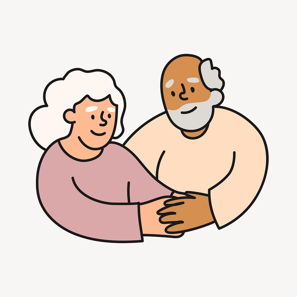 Grandparents hugging cartoon illustration, eternal love design
