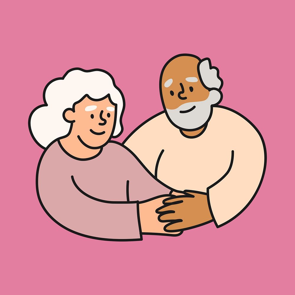 Grandparents hugging collage element, eternal love cartoon illustration vector