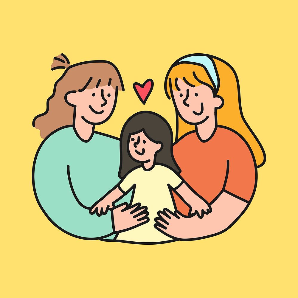 Lesbian couple clipart, LGBTQ parenting illustration psd