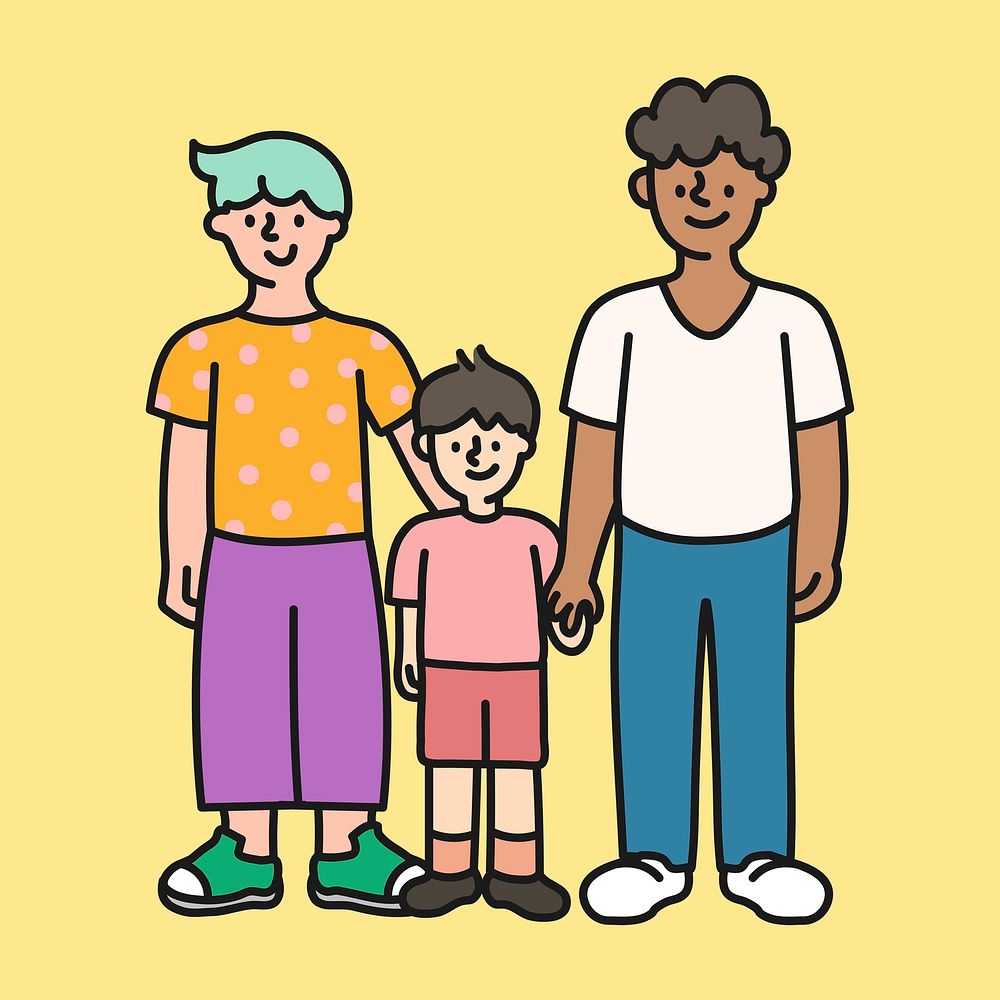 Gay parents collage element, LGBTQ family cartoon illustration vector