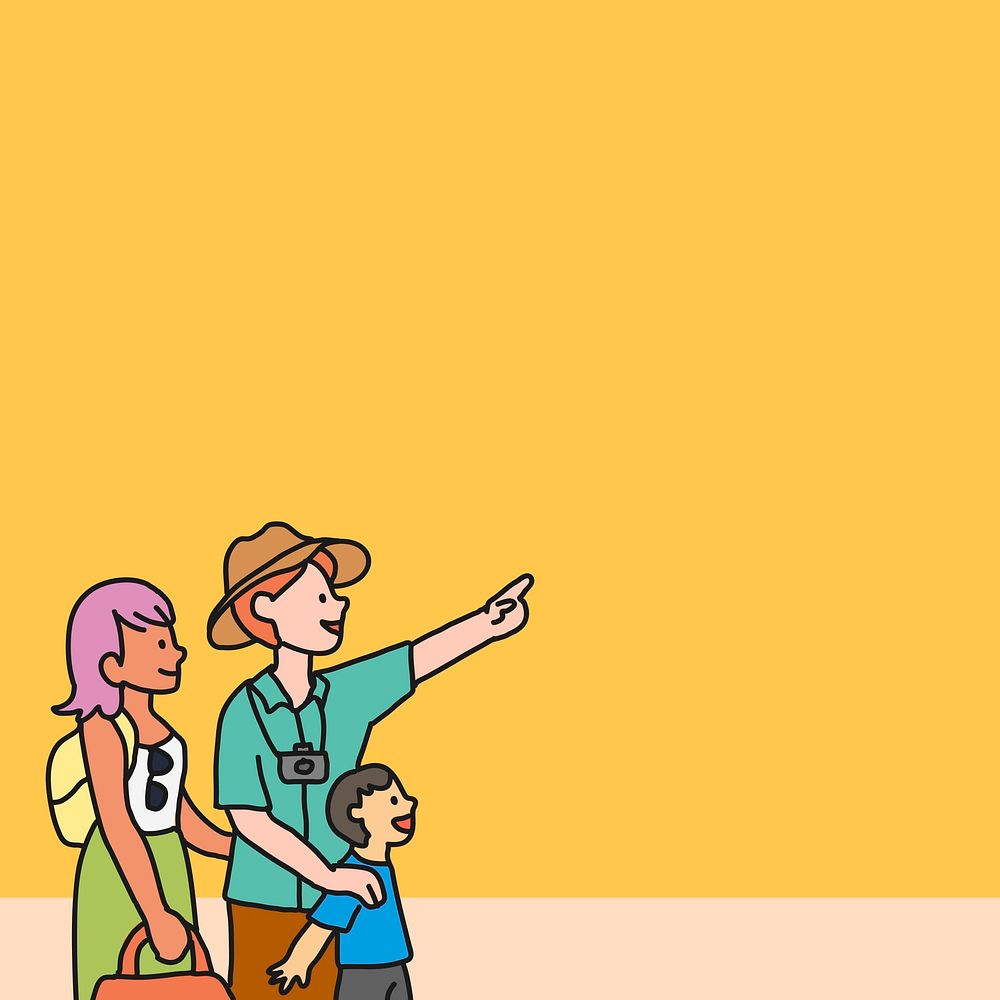 Family day out illustration, yellow background