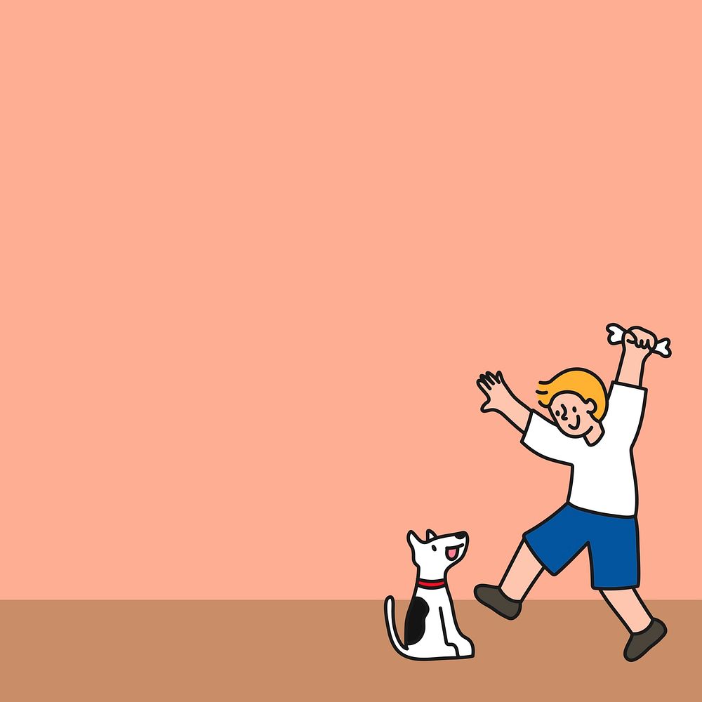 Boy with dog illustration, pink background